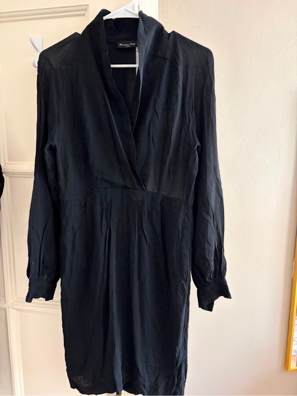 Massimo Dutti Black Long Sleeve Wrap-Style Dress
